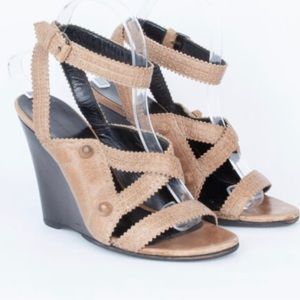 💋BALENCIAGA, Brown leather wedge Sandals - size 38 (8)